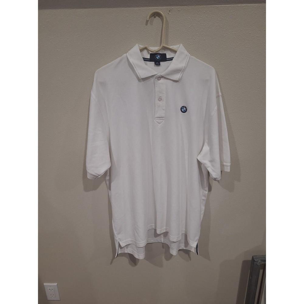 BMW WHITE Polo‎ Shirt Men's SZ XL Embroidered logo short sleeve golf preppy